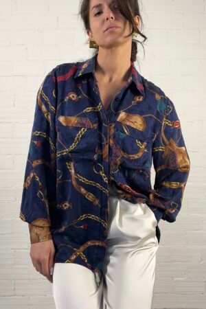 Blue baroque silk shirt
