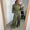Linen khaki jumpsuit