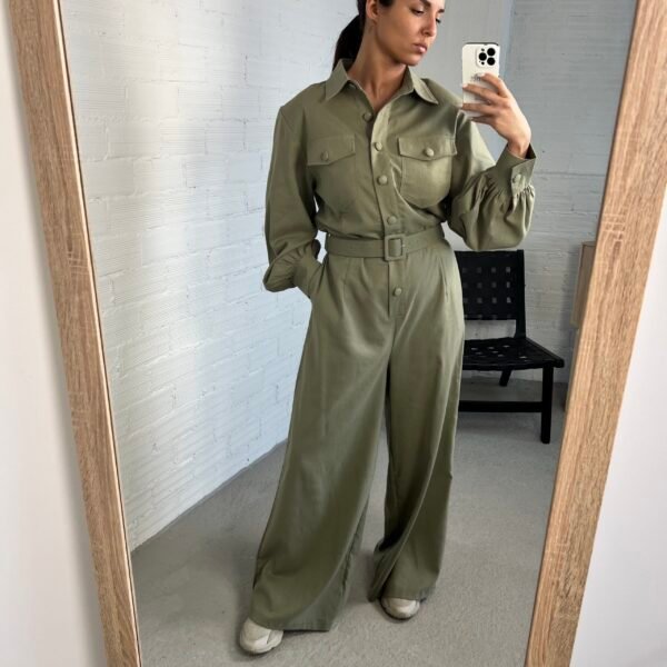 Linen khaki jumpsuit