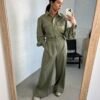 Linen khaki jumpsuit