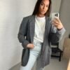Grey blue checkered blazer