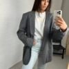 Grey blue checkered blazer