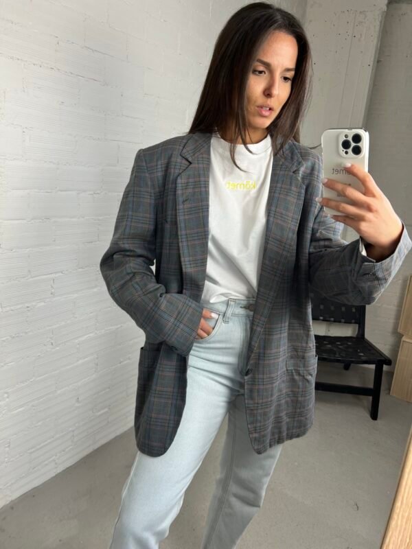Grey blue checkered blazer