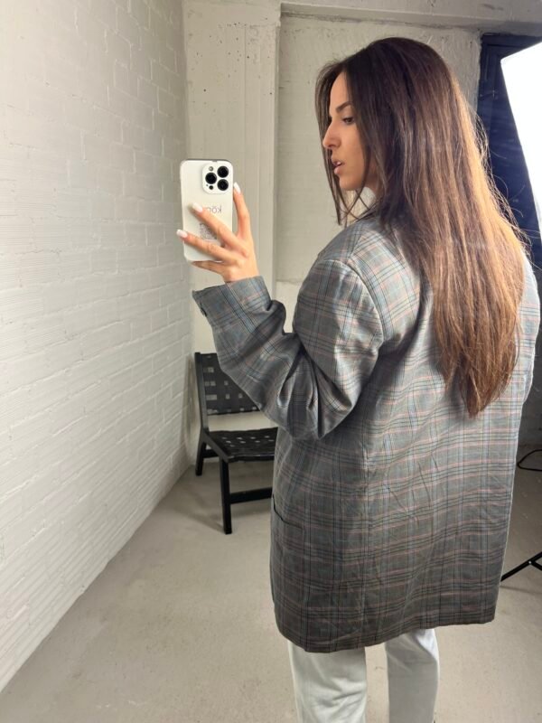 Grey blue checkered blazer